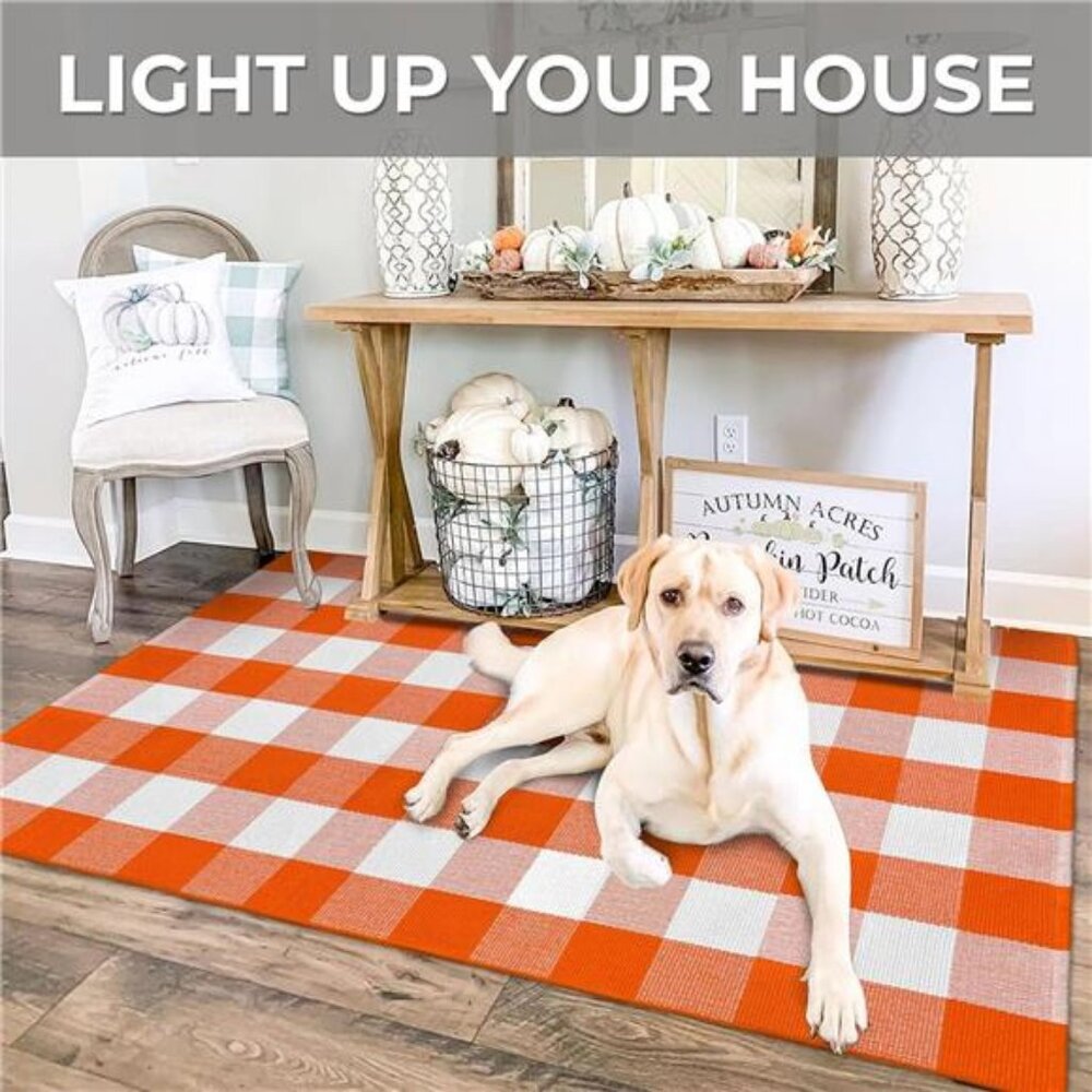 Fall Buffalo Plaid Check Rug Outdoor Doormat 3x5 Ft Washable Woven - Picture 4 of 7